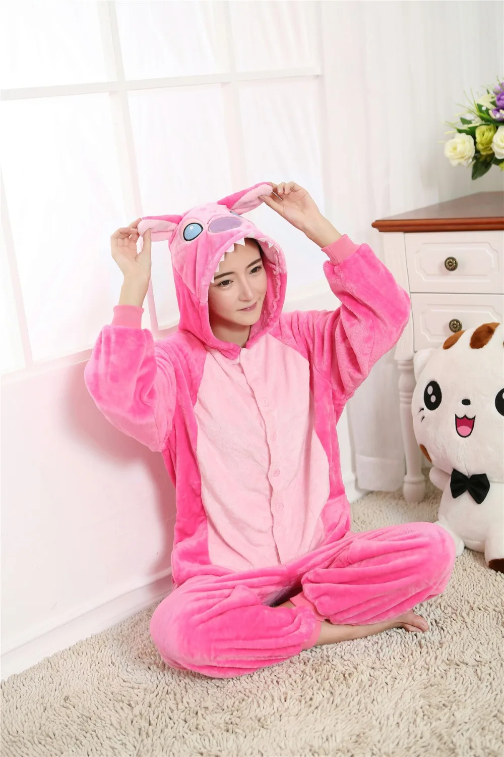 Аниме Синий Ститч кигуруми Комбинезоны Косплей футы цельные пижамы Onesie розовый Ститч костюм флисовые комбинезоны для мужчин и женщин