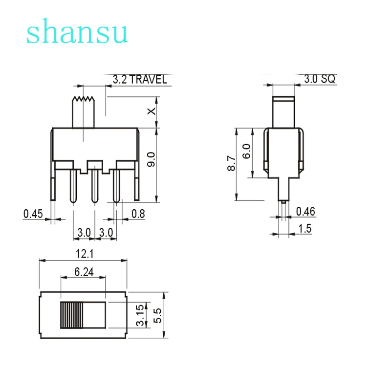 SS12F44G4 тумблер вертикальное второе зубчатое колесо 3 Pin SS12F44 ручка высокая = 4 мм 1P2T |