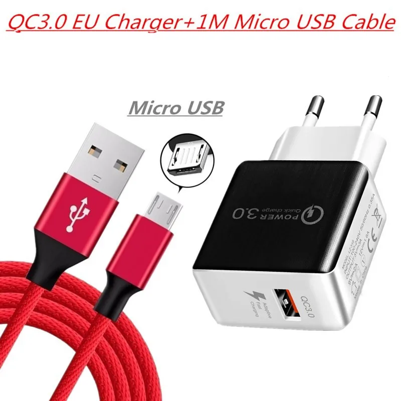 Для samsung huawei Xiaomi MOTO LG ASUS ZB631KL ZB633KL настенный адаптер для быстрой зарядки 3,0 быстрое зарядное устройство для путешествий Qualcomm Qc3.0 зарядка - Цвет: EU Charger Cable