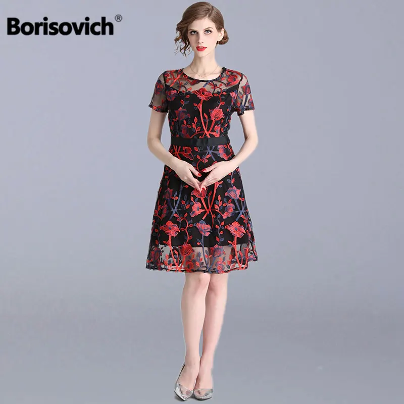 Borisovich/роскошное женское Повседневное платье с вышивкой, новинка года, весенние модные элегантные платья до колена трапециевидной формы для вечеринок N733
