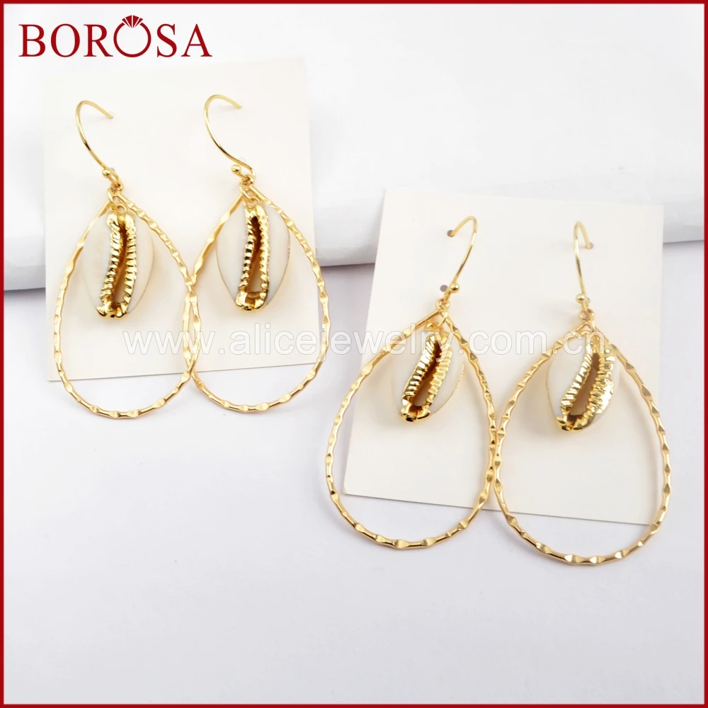 BOROSA 5Pairs Gold Color Natural Cowrie Shell Teardrop Earring Fashion Trim Dangle Earrings Jewelry For Women G1583 | Украшения и