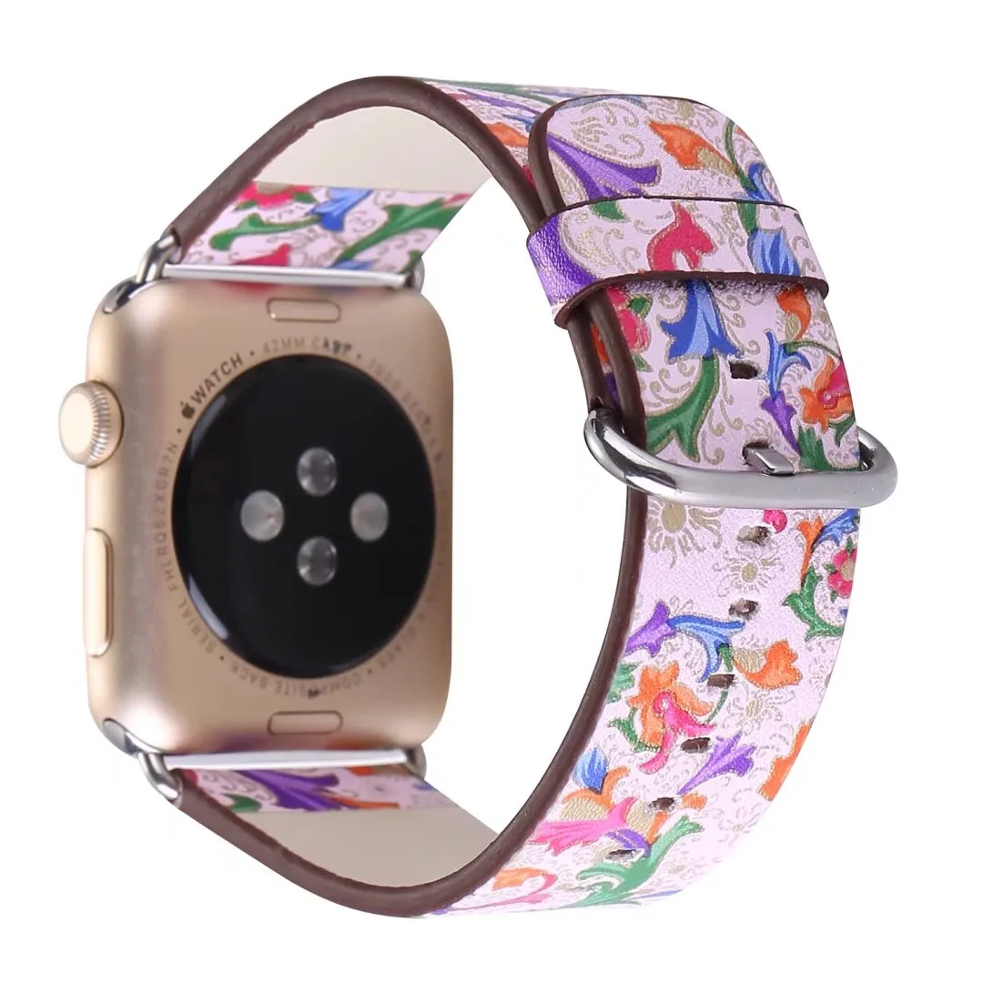 Кожаный ремешок с цветочным принтом для Apple Watch Series 1/2/3 часов адаптером iWatch