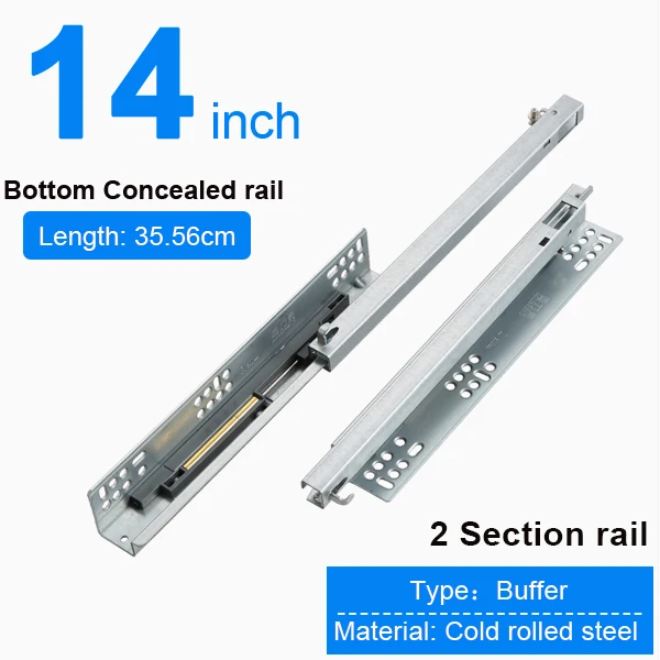 14inch(350mm) Нижнее крепление для ящика потайные двухсекционные мягкие закрывающиеся направляющие для кухонного шкафа - Цвет: 14inch(350mm)