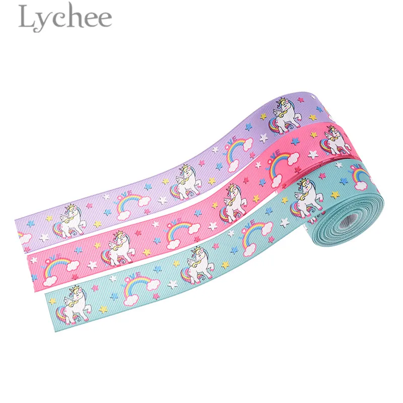 Lychee 5 ярдов единорог Радуга корсажная лента мультфильм ленты DIY Швейные материалы