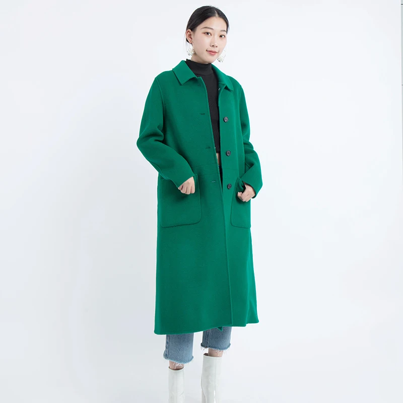 

2021 autumn fashion ladies jacket loose overcoat korean style casual long woolen double-side cashemre clothes real wool coat