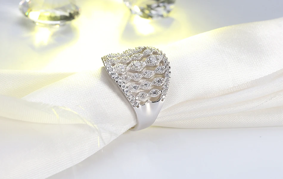 ORSA JEWELS женские кольца с полым покрытием серебристый цвет прозрачный AAA кубический циркон женские кольца Свадебные украшения уникальный подарок AAOR88