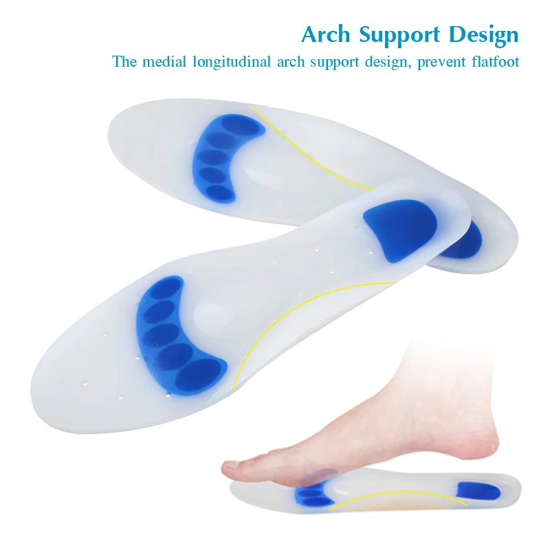Soumit Elastic Medical Silicone Gel Insole Plantar Fasciitis Heel Spur Running Sport Insoles Shock Absorption Pads for Men Women