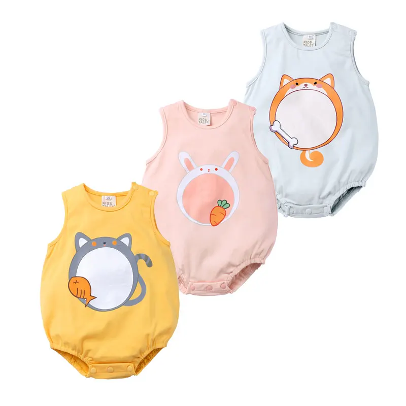 Боди для малышей с принтом из мультфильма Хлопковая одежда без рукавов маленьких