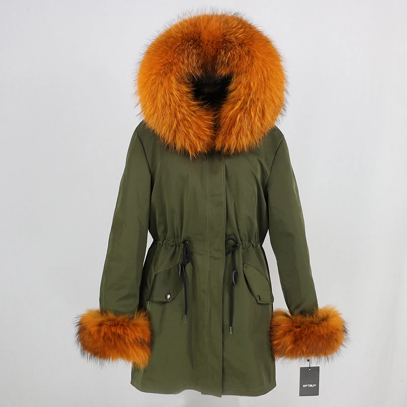green orange OFTBUY, пальто с натуральным мехом, зимняя куртка, Женская длинная парка, воротник из натурального меха енота, капюшон, Толстая теплая водонепроницаемая верхняя одежда, съемная - Цвет: green orange