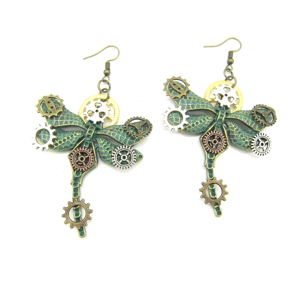 New Style Green Ox Vintage Dragonfly Steampunk Drop Earring