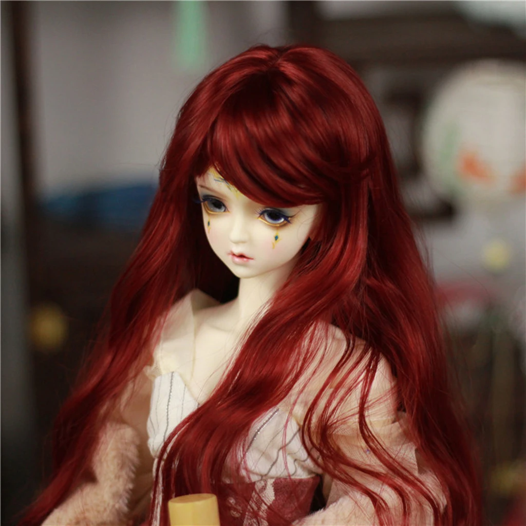 1/3 BJD куклы полный парик волосы взрыва для Dollfie DZ SD Volks DIY Изготовление аксессуаров красное вино