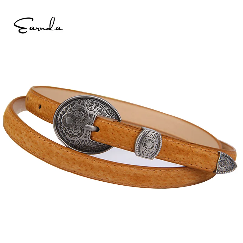 Earnda Новый брендовый женский ремень ретро серебряный круглый с пряжкой для дам