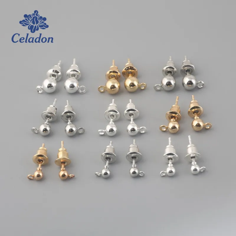 

100 Sets Gold Silver Rhodium Plated Iron Stud Earrings Plastic Ear Plugging Earring Back Stopper DIY Jewelry Findings Making