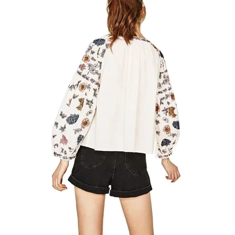 Для женщин S Белый Этническая Цветок Вышивка куртка 2017 Фонари рукавом Пояса