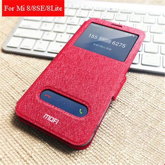 Red Mofi для Xiao mi 8 чехол mi 8 lite чехол для Xiao mi 8 SE силиконовый защитный чехол-книжка кожаный для Xiao mi 8 чехол mi 8 lite - Цвет: Red
