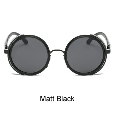 Matt Black Два Oclock готические солнцезащитные очки в стиле стимпанк Для женщин Для мужчин Винтаж очки круглые Брендовая Дизайнерская обувь солнцезащитные очки черные тёмные очки UV400 R5018 - Цвет линз: Matt Black