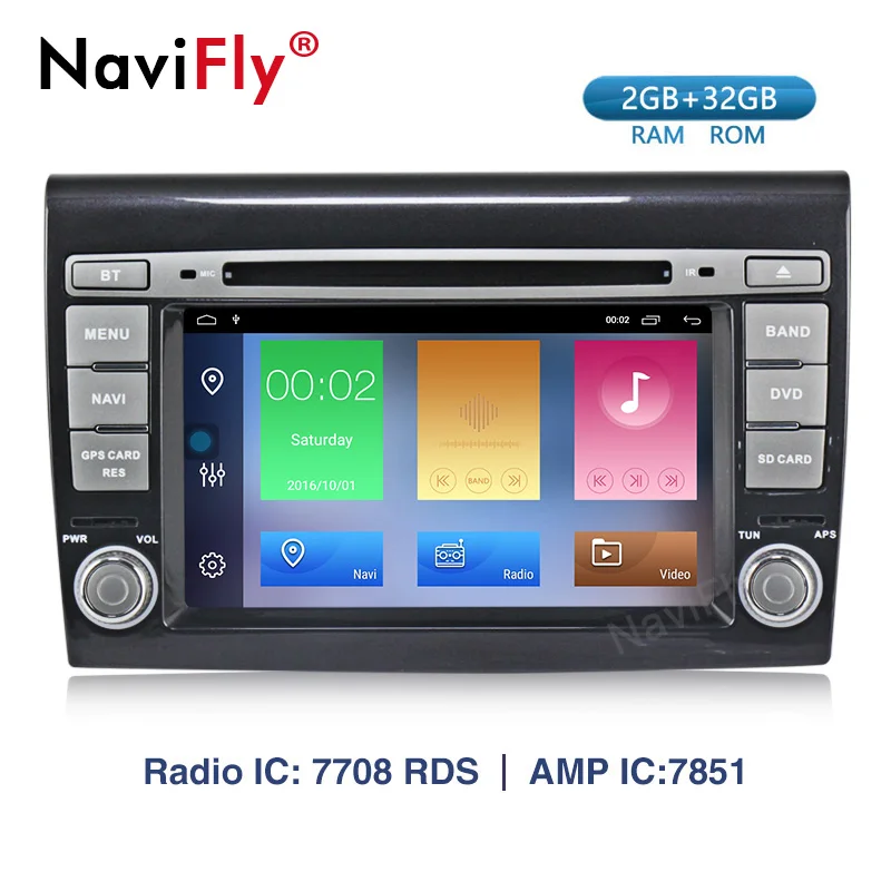 NaviFly автомобильный мультимедийный плеер Android9.1 GPS 2 Din стерео система для Fiat/Bravo