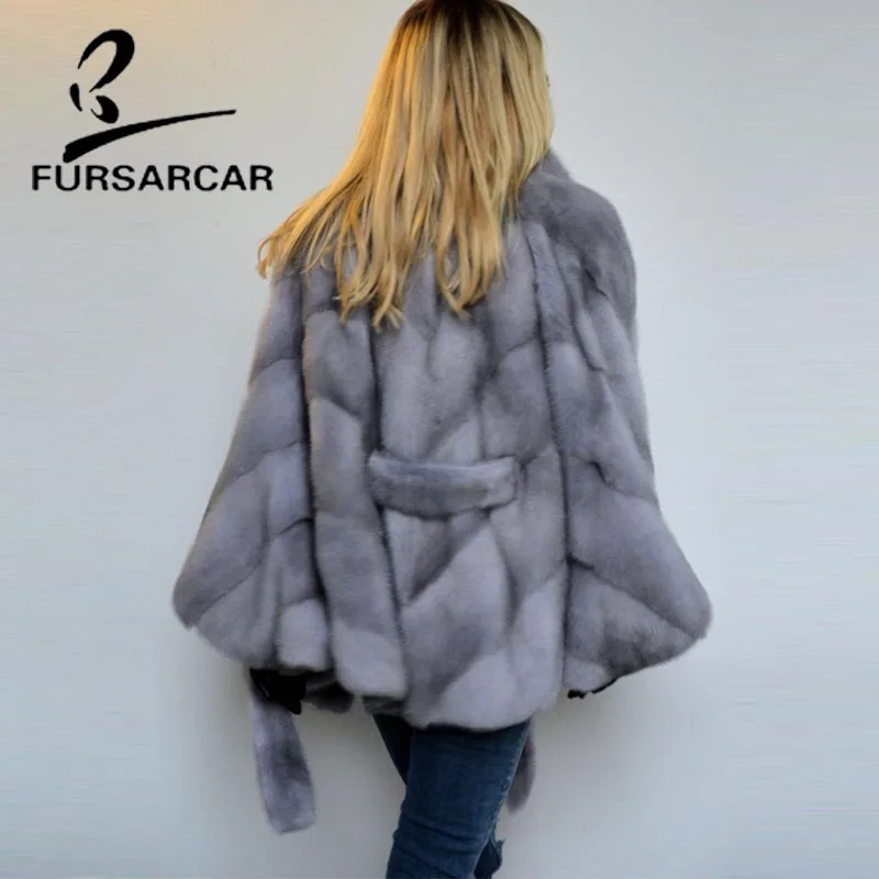 Женская Шуба с рукавами летучая мышь FURSARCAR новая стильная шуба из меха норки