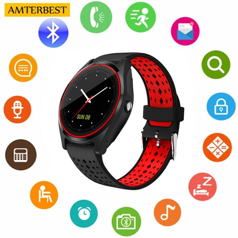 Red AMTERBEST Wireless Bluetooth Smart Watch with SIM TF Card Slot Compatible Android IOS phones for Women Men Kids Boys Girls - Цвет: Red