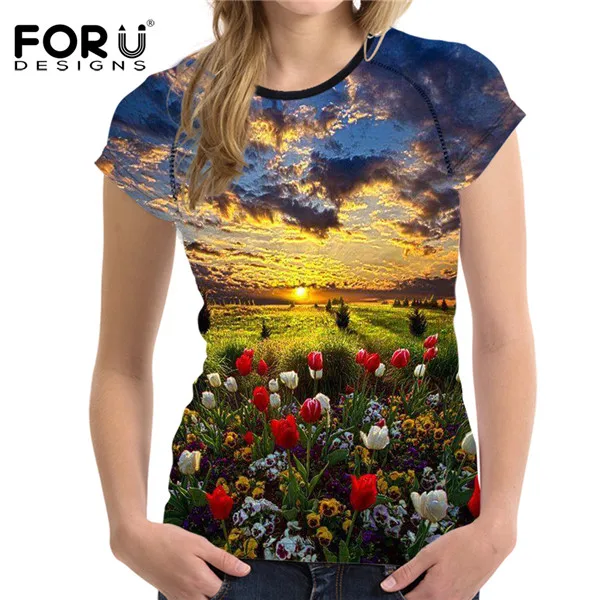 FORUDESIGNS/красочные 3D цветок для женщин футболка лето О образным вырезом дышащие женские топы футболки с короткими рукавами Тонкий женский рубашка для девочек - Цвет: H5083BV