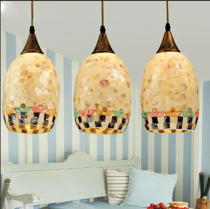 lightglass Pendant Lights Fashion natural shell dining room lamps bar lamp study 3 heads light ZA | Лампы и освещение