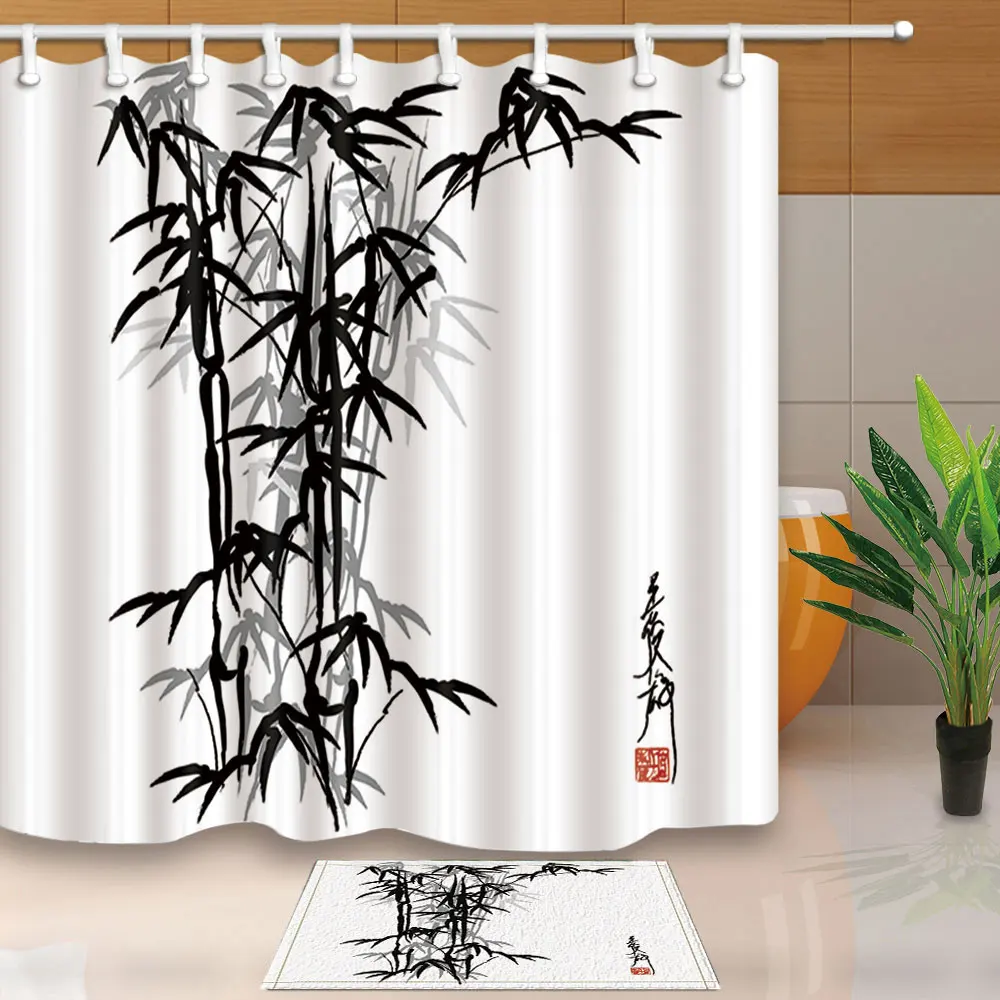 Bamboo Forest Shower Curtains High Quality Bath Screens Home Decoration Polyester Fabric Waterproof and Mildew Proof with Hooks | Дом и сад