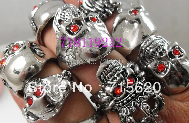36 шт мужские серебряные черепа красные глаза смешанные готические байкерские
