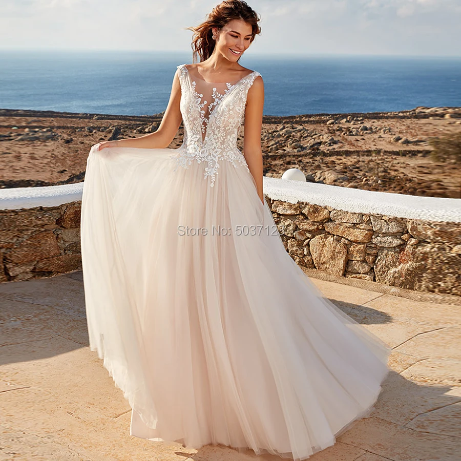 Свадебные платья из фатина в стиле бохо Vestido De Noiva A Line с глубоким v образным