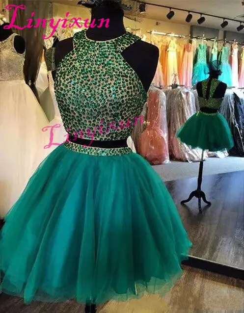 

Modern Two Pieces Short Beaded Homecoming Dresses 2018 Sexy Short Mini Cocktail Party Prom Gowns Hot Cheap Sale