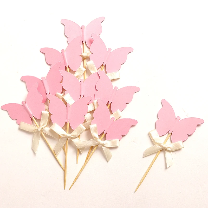 

Custom Bow Color&Pink Double-Sided Butterfly Cupcake Toppers Wedding Party Picks Kids Fairy Party Decoration Bridal Shower Decor