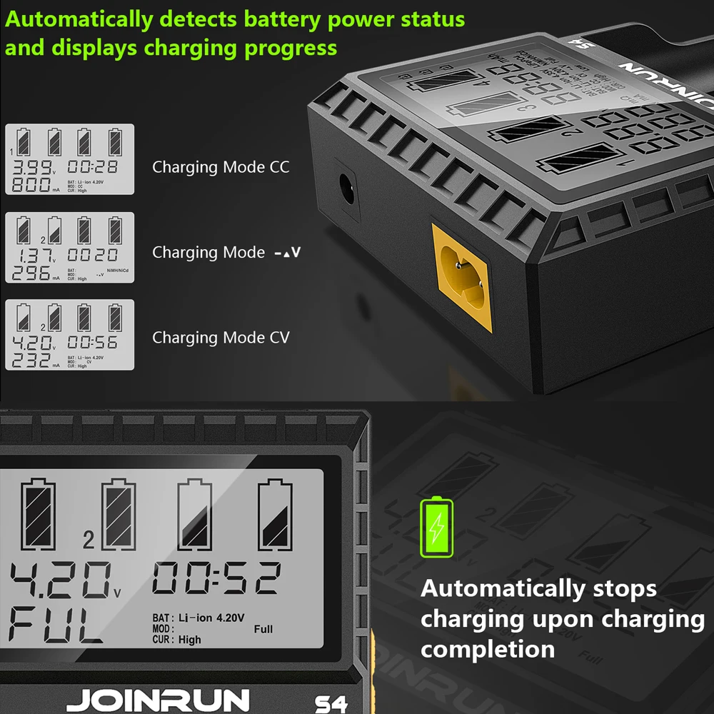 JOINRUN S4 Smart 18650 Батарея Зарядное устройство литий-ионная Ni-MH Ni-Cd AAAA AAA AA 14500 16340 14650 26650 16500 16650 14350 Батарея Зарядное устройство