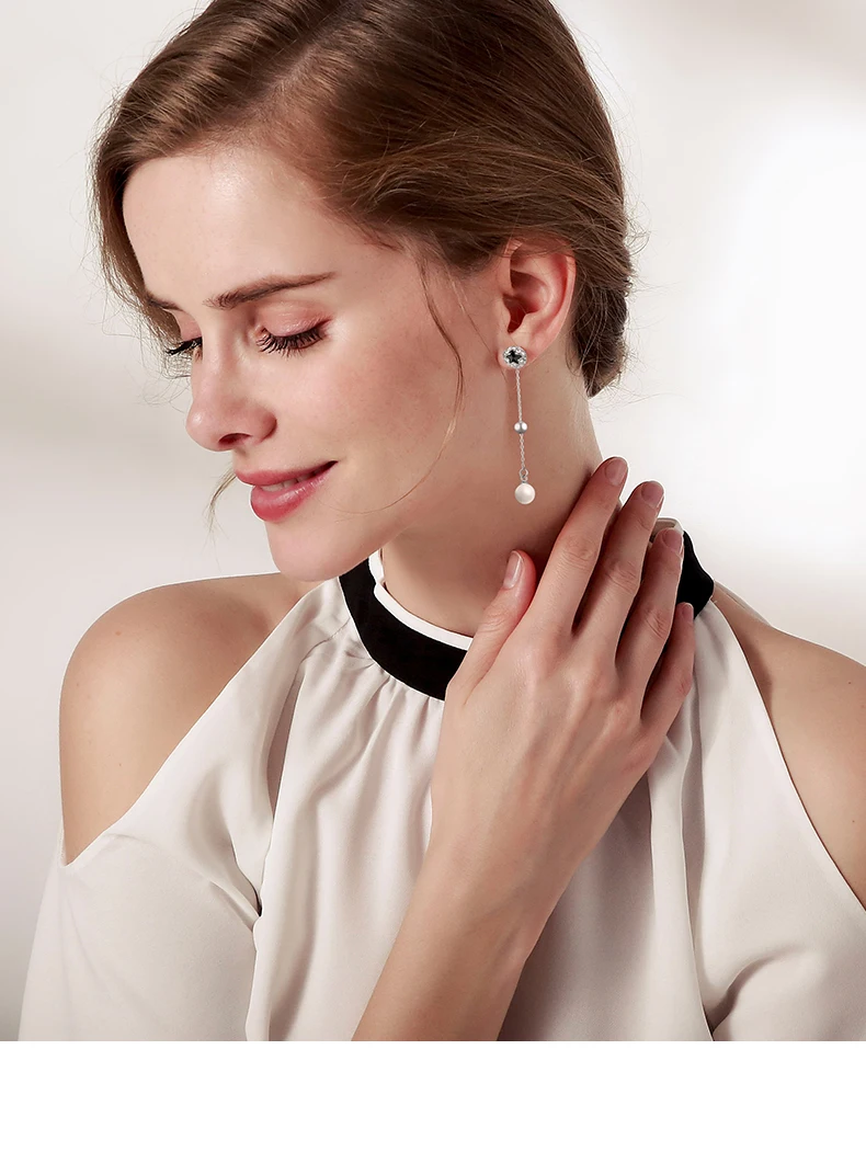 Женские сережки с подвесками из кристаллов Swarovski Star 925 Стерлинговое серебро подвеска на длинной цепочке серьги жемчуг для свадьбы жемчужные серьги