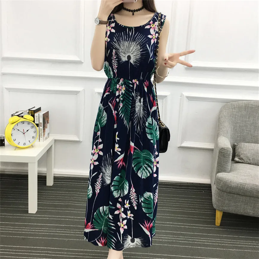 Женское платье с цветочным принтом SAGACE повседневное пляжное без рукавов длинное
