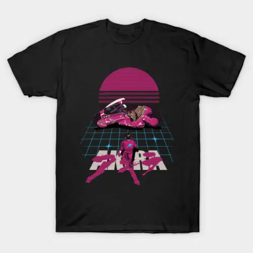 Мужская футболка с круглым вырезом Synthwave Akira черная на лето 2019|Мужские футболки| |
