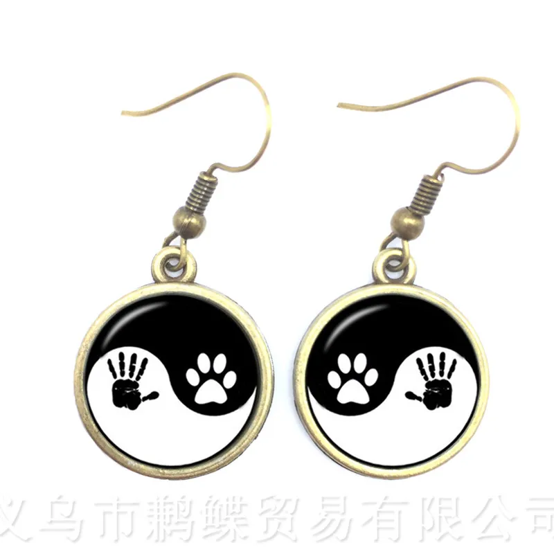 Китайский Yinyang Taichi Ба ва кошачьи глаза висячие серьги черно белые новые