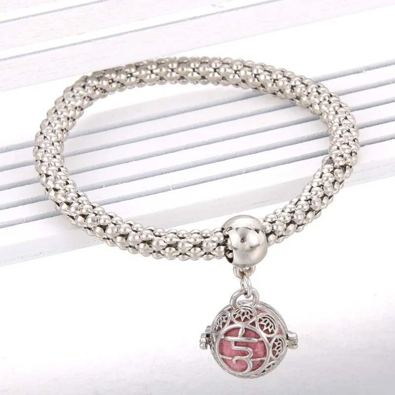 Pearl cage Aromatherapy Pendant Bracelet Essential Oil Diffusing Bangle Silver Charm Popcorn Chain Jewelry Locket | Украшения и