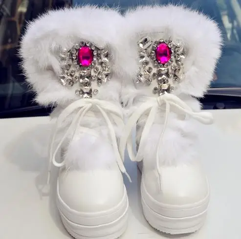 Женские зимние ботинки ручной работы теплые на толстом высоком каблуке с