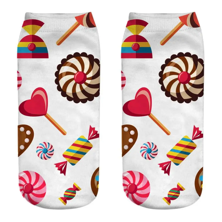 Носки женские и мужские повседневные хлопковые носки с 3D принтом конфет унисекс