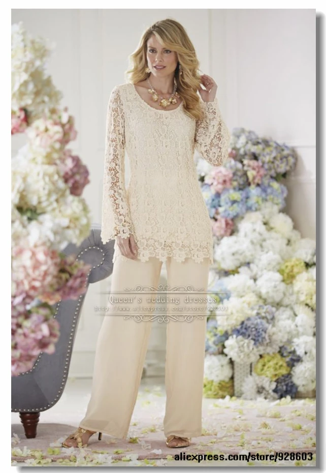 

Elegant Ivory Lace 2 piece mother of the bride pants suit Plus size