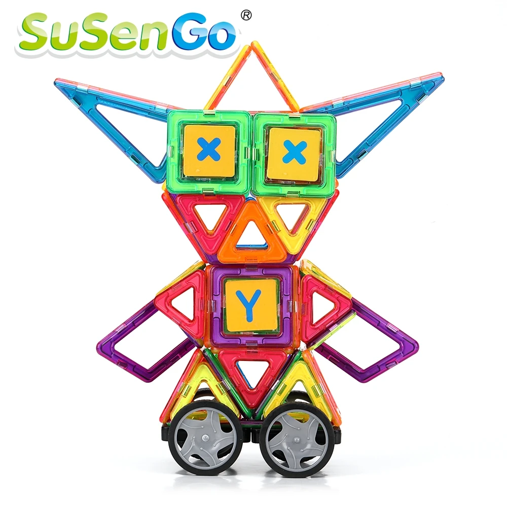 SuSenGo Большой размер 34/68/89/149 шт. Магнитный конструктор Наборы 3D Строительная модель игрушка с колеса с принтом «машинка» для маленьких детей, начинающих ходить, развивающие подарок
