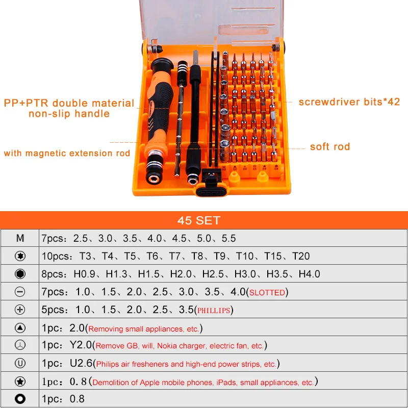 45 pcs set LOMVUM мини-отвертка набор магнитных прецизионных отверток Набор разборных хромированных отверток Vandium Набор бит - Цвет: 45 pcs set