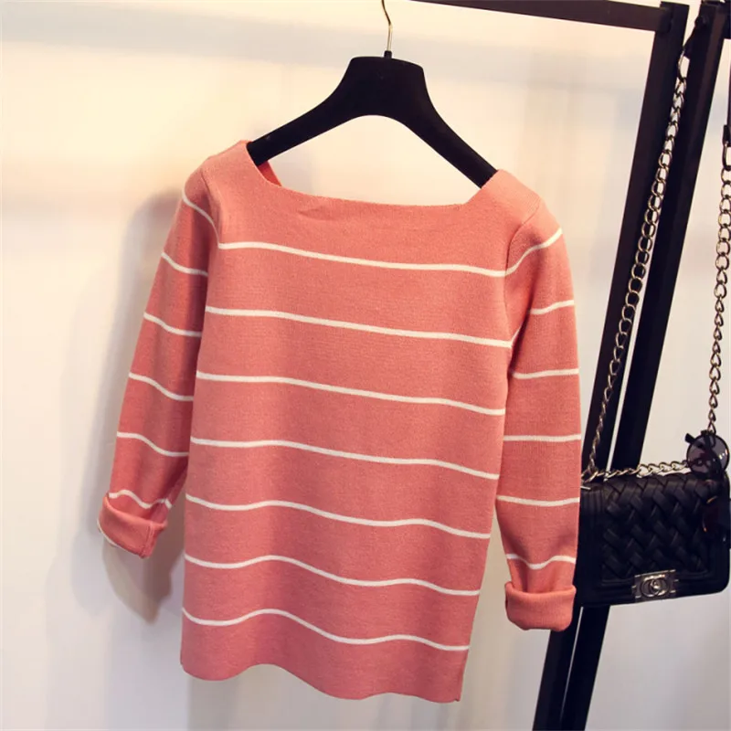Высокой Упругой Трикотажные Полосатый Свитер 2016 Весна Осень Сплит Рождество
