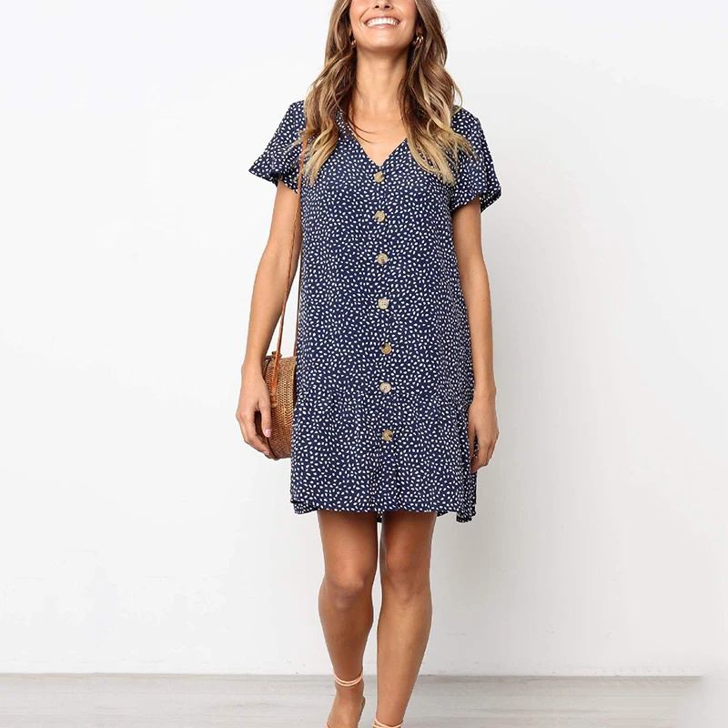 Летнее пляжное праздничное дамское повседневное печатное цветочное мини платье