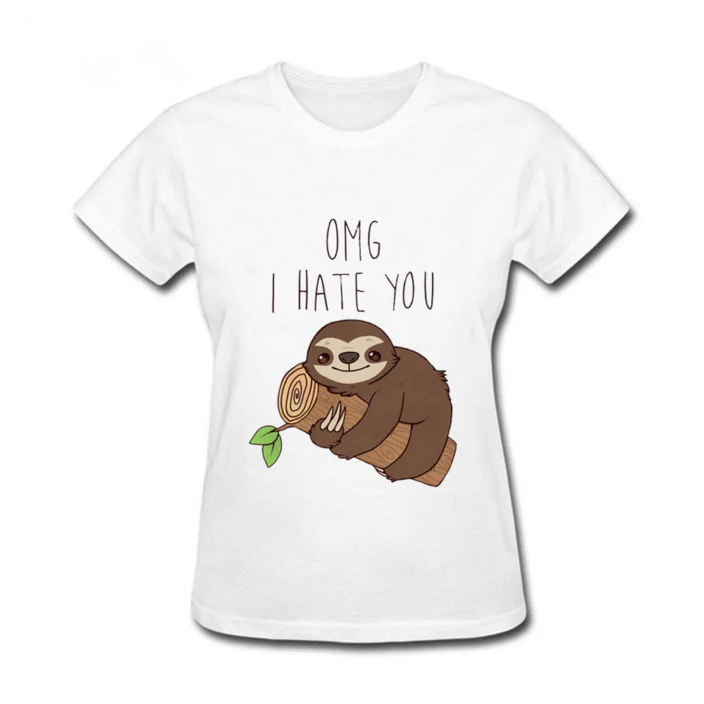 2019 Summer Funny Hate Sloth Women T-Shirt Cartoon Printed T Shirts O-neck Soft Short Sleeve Casual Pink Tops | Женская одежда