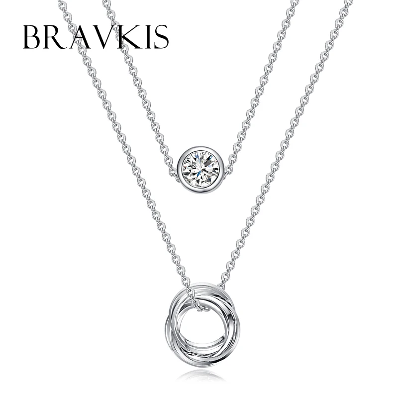 BRAVEKISS Double Layer Necklace Alloy Crystal Rhinestone Charm Necklaces Round Pendants Choker for Women mujer jewelry BUN0119B | Украшения