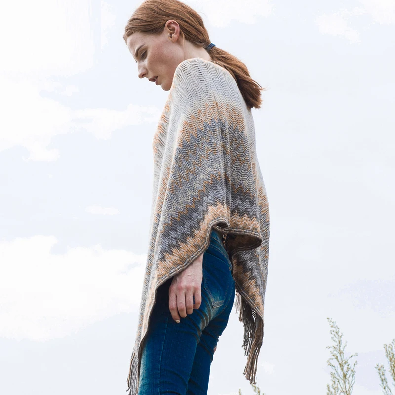 JuneLove 2020 women autumn winter new tribal ethnic knitted pullovers poncho sweater Vintage khaki gary jumper outwears | Женская одежда