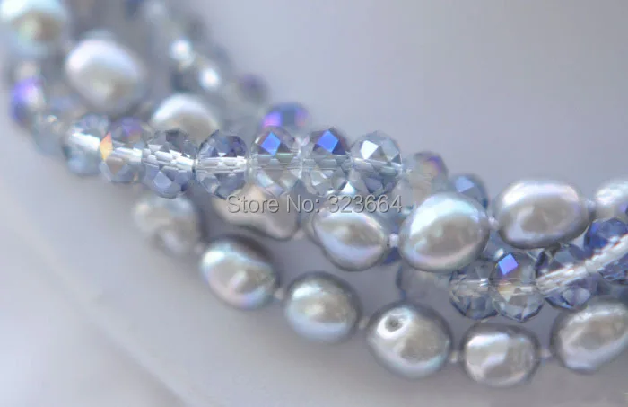 4row 17&quot gray baroque pearl faceted crystal bead necklace | Украшения и аксессуары