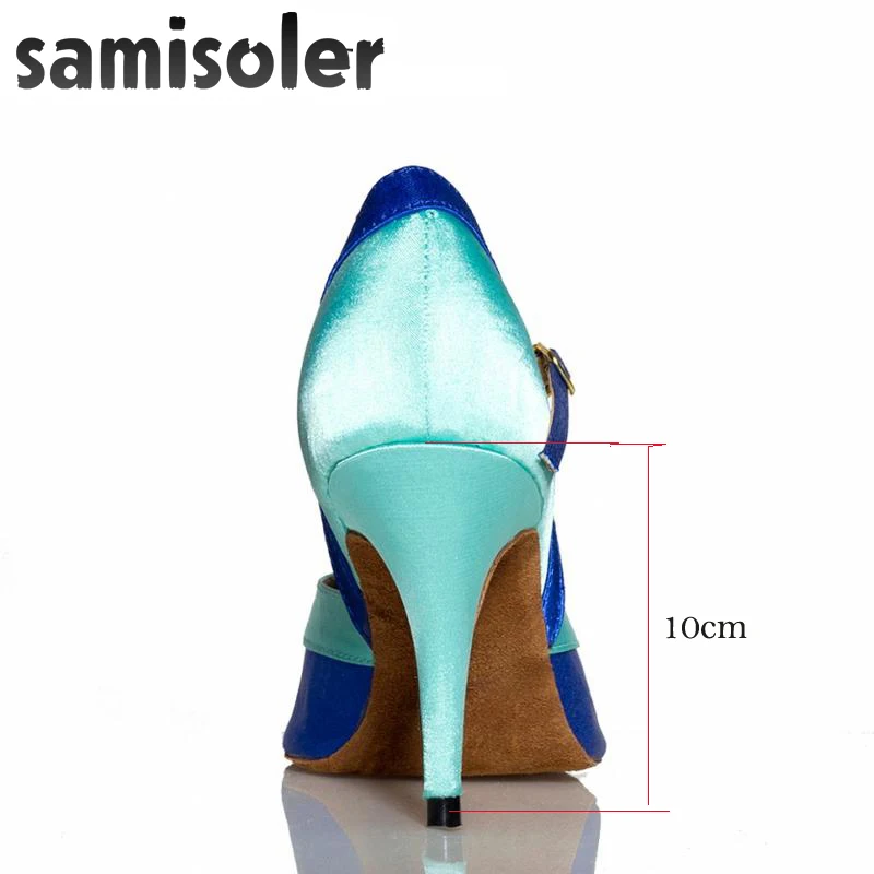 Samisoler Skin/Bule New Flash Cloth Collocation Shine Ribbons Ballroom Fashion Dance Women Latin Competition Shoes | Спорт и