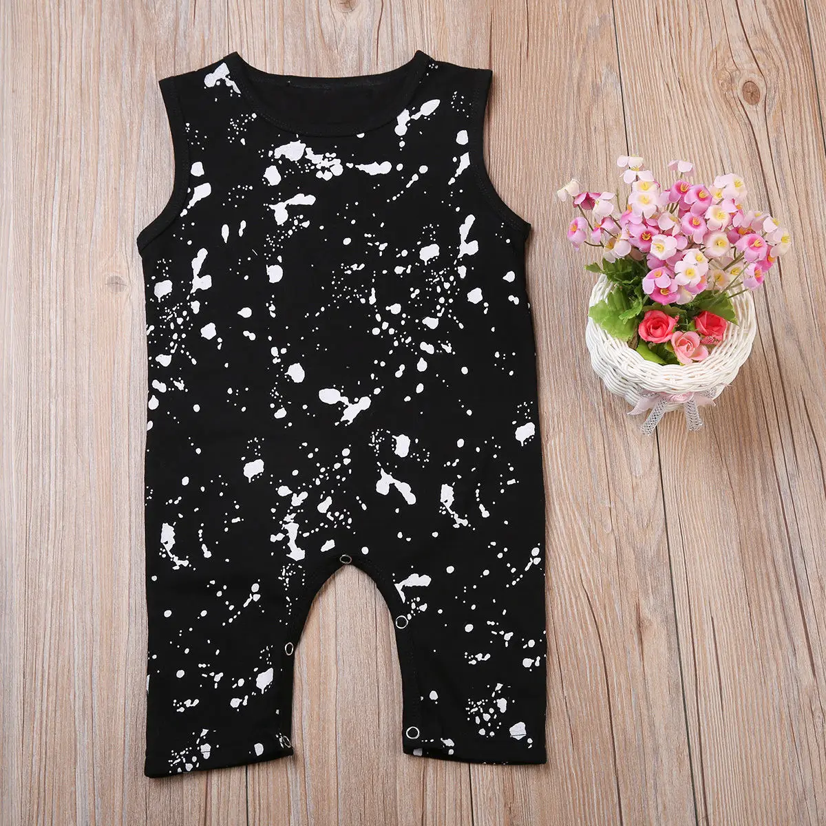 2017 летние хлопковые комбинезоны в горошек без рукавов для маленьких мальчиков и