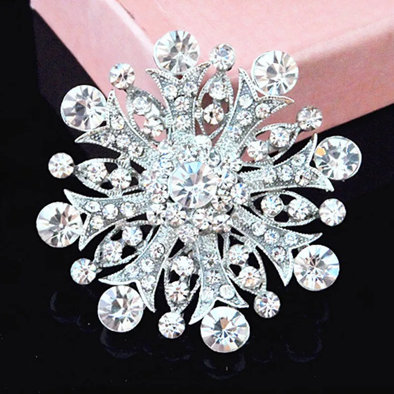 

Free Shipping Vintage Style Rhodium Plated Clear Rhinestone Crystal Snowflake Brooch Pins,Fashion Girls Gift Brooches